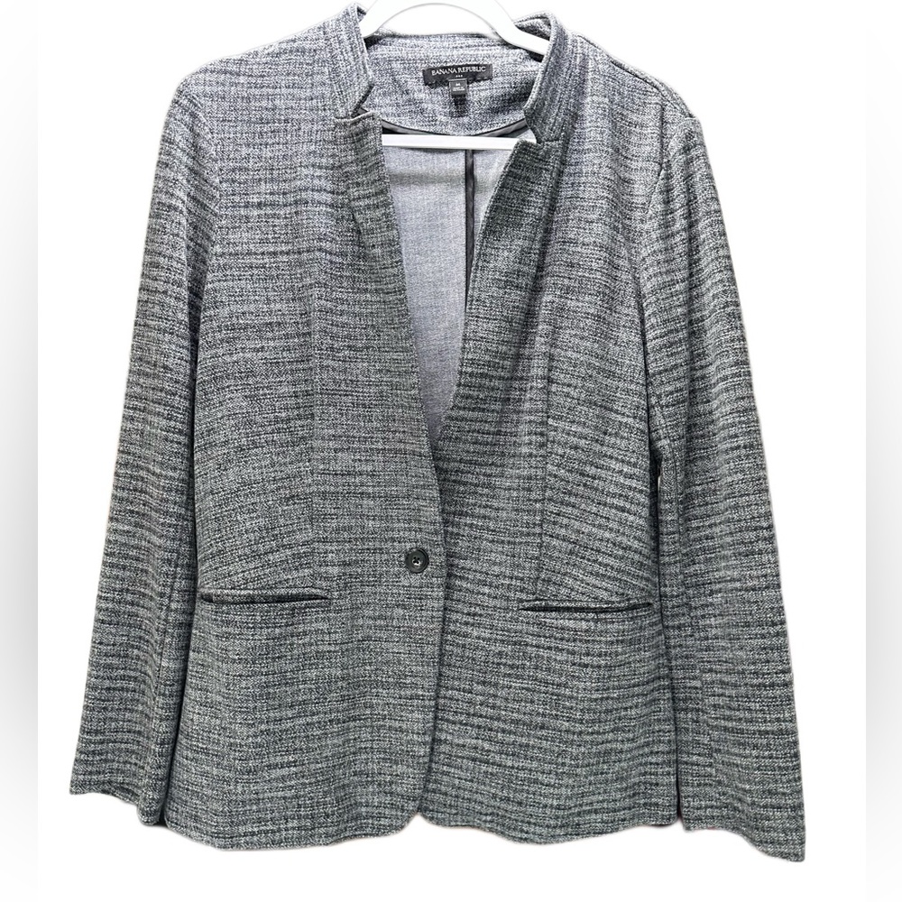 Banana Republic Blazer Womens Size M Medium Gray Knit Pockets Business Stretch